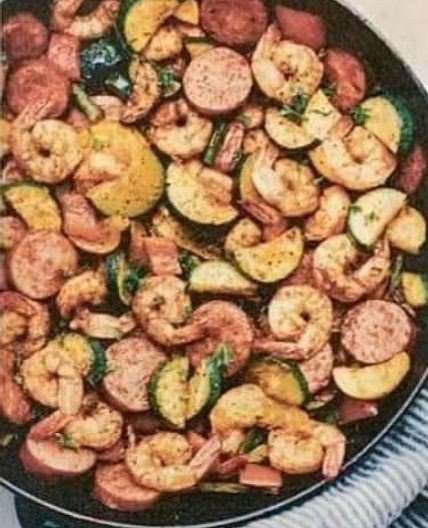 Cajun Shrimp, Sausage, and Vegetable Skillet
