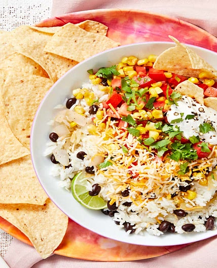 Veggie Burrito Bowls with a Tomato and Charred Corn Salsa