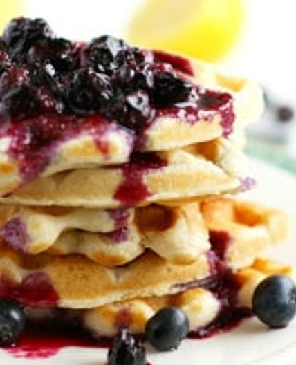 Light and Fluffy Vegan Waffles with Blueberry Sauce