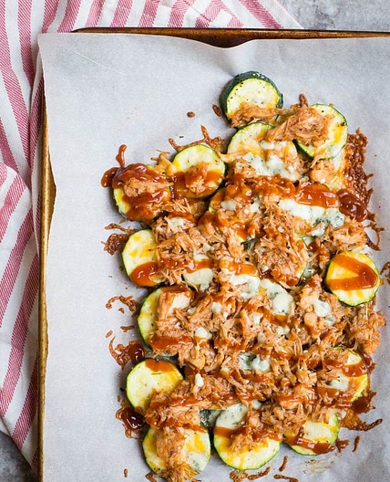 Cheesy BBQ Chicken Zucchini Nachos
