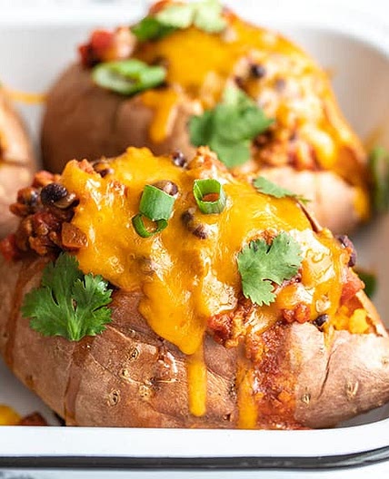 Turkey Chili Smothered Sweet Potatoes