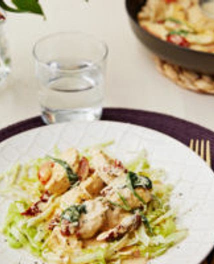 Italian keto chicken parmesan with cabbage pasta
