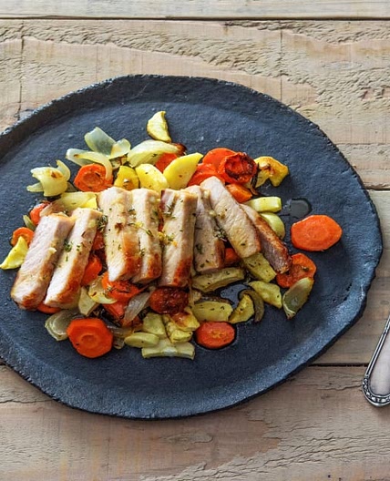 Sugar-Sweet Pork Chops with Mixed Root Veggies