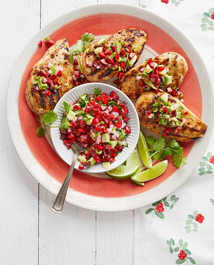 Chili-Garlic Grilled Chicken with Avocado-Cherry Salsa