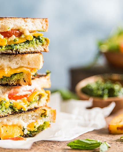 Grilled Cheese with Pesto and Arugula Nectarine Salad