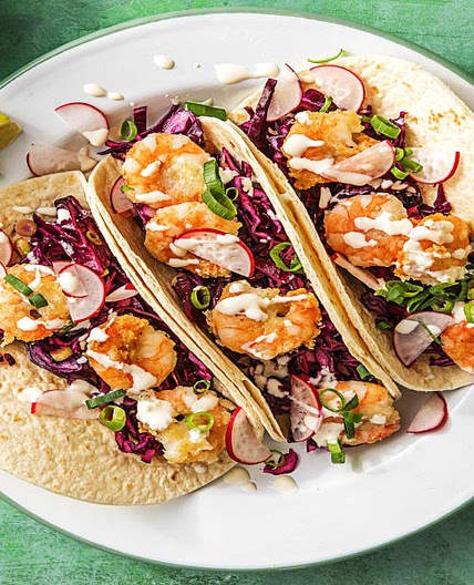 Crispy Chipotle Shrimp Tacos with Cabbage Slaw and Radishes