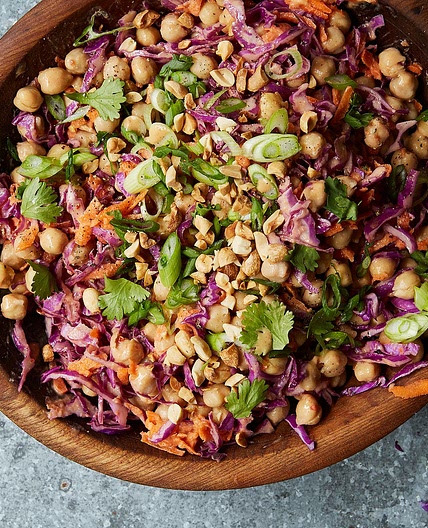 Chickpea Vegetable Bowl with Peanut Dressing