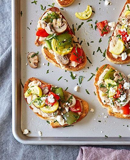 Roasted Vegetable Toasts with White Bean Hummus