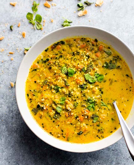 Curried Cauliflower Rice Vegan Kale Soup (Whole30)