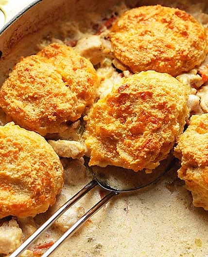 Keto Chicken Pot Pie with Cheddar Biscuits