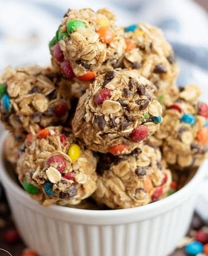 No Bake Monster Cookie Granola Bar Bites