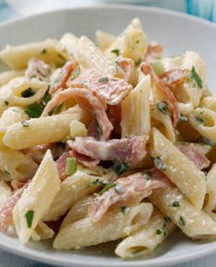 Lower-fat penne carbonara