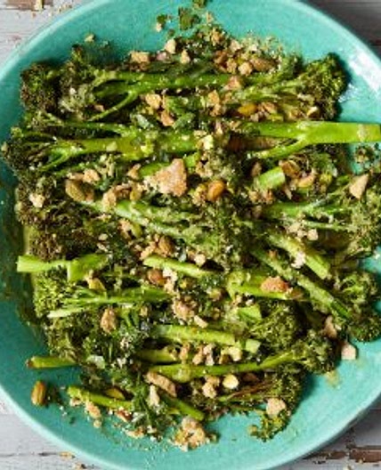 Roasted broccoli with parmesan and pistachios