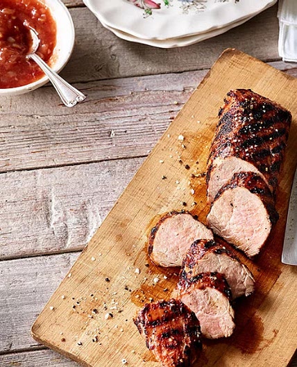 Grilled Pork Tenderloin with Sweet & Sour Rhubarb Chutney