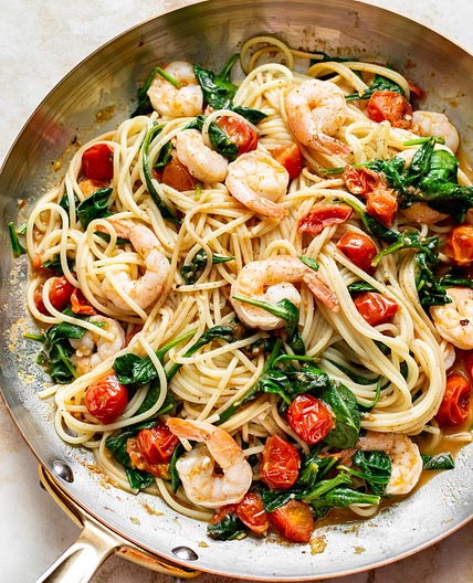 Tomato Spinach Shrimp Pasta