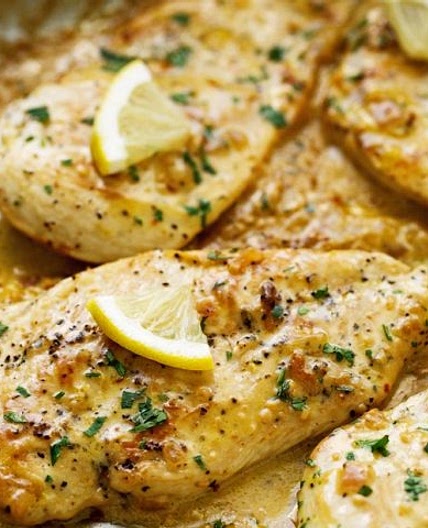 One Skillet Chicken with lemon Garlic Cream Sauce
