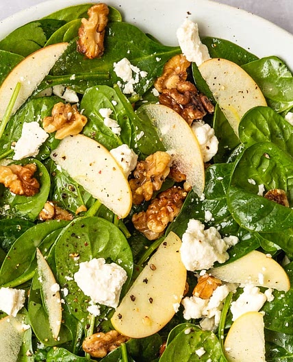 Spinach Salad with Apples, Walnuts, and Feta