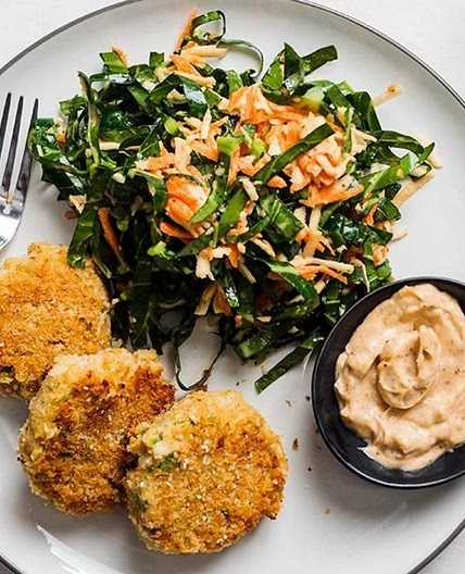 Fabcakes with Collard Slaw and Old Bay Aioli