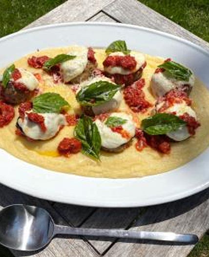 Chicken Parmesan Meatballs with Soft Polenta