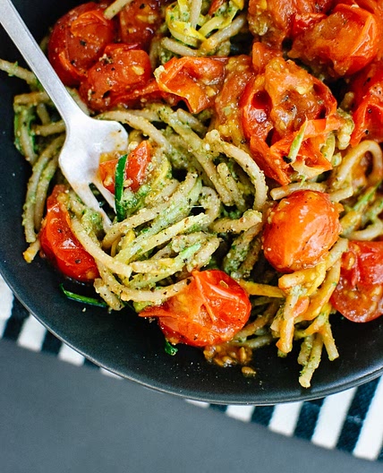 Pesto Zucchini Noodles with Cherry Tomatoes