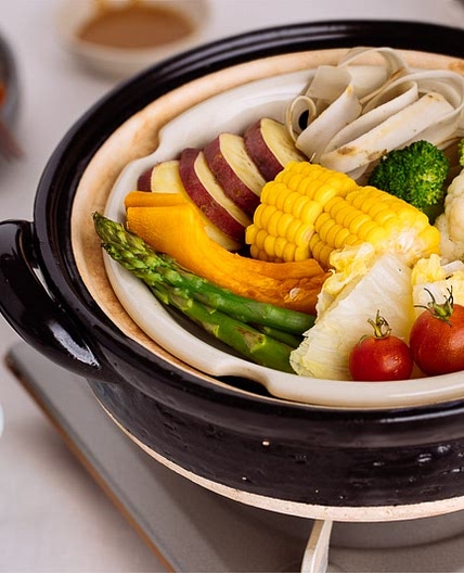 Steamed Vegetables with Miso Sesame Sauce (Mushi Nabe)