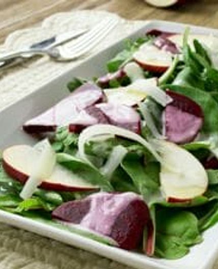 Beet and Kale Salad with Apples and Creamy Tangy Dressing