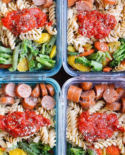 15-Minute Chicken Sausage Pasta Meal Prep Bowls