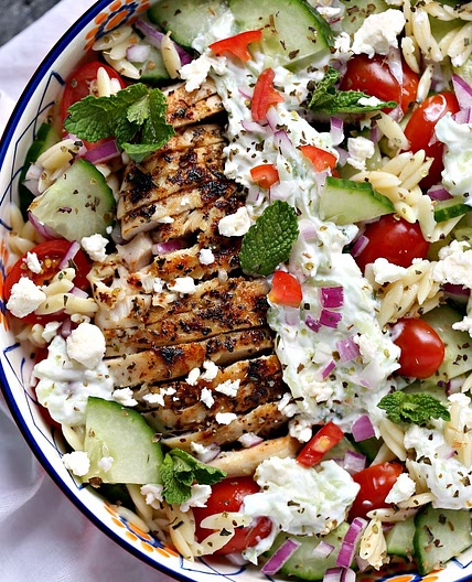 Greek Chicken Orzo Power Bowls