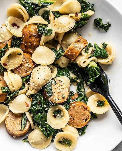 Spicy Orecchiette with Chicken Sausage and Kale