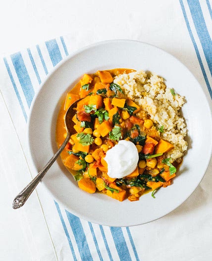 Moroccan chick peas and sweet potato stew with quinoa 