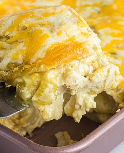 Green Chili Chicken Enchilada Casserole