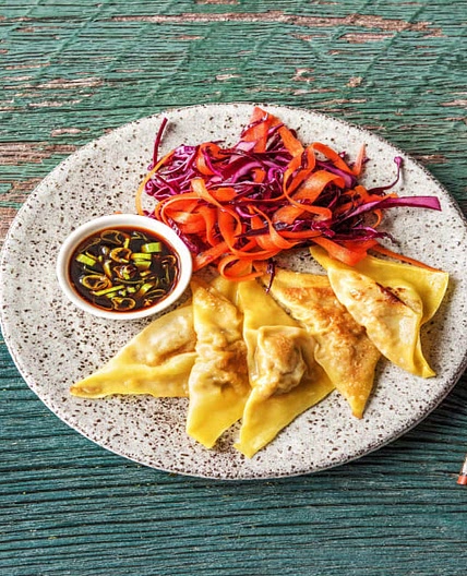 Pork D.I.Y. Dumplings with Quick-Pickled Slaw and Soy Dipping Sauce