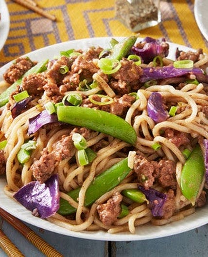 Beef Lo Mein with Black Garlic & Sugar Snap Peas
