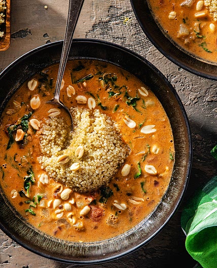 West African Peanut Stew with Swiss Chard & White Quinoa