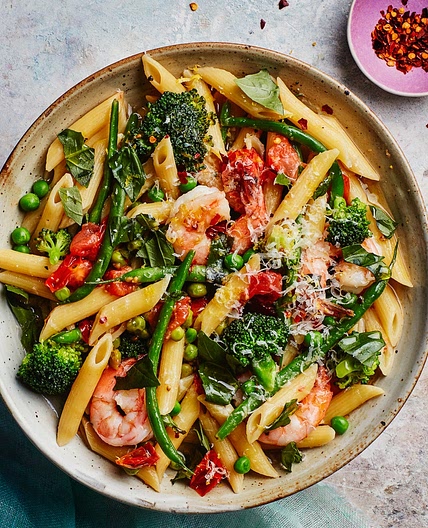 One-Pot Pasta Primavera with Shrimp