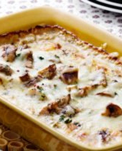 Keto fish casserole with mushrooms and French mustard