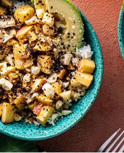Fresh Peach Poke Bowls with Macadamia Nuts & Nori
