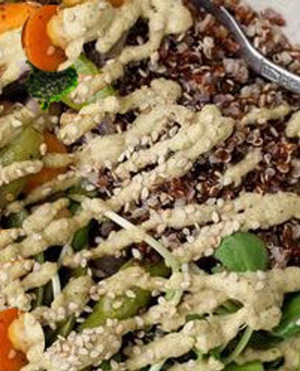 Vegan Roasted Chickpea & Vegetable Bowl with Peanut Cream