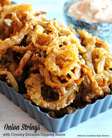 Onion Strings with Creamy Sriracha Dipping Sauce