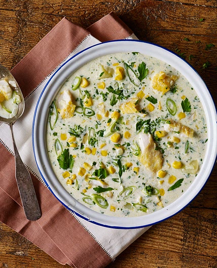One Pot Smoked Fish & Corn Chowder