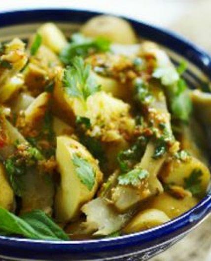 Warm spicy potato and artichoke salad