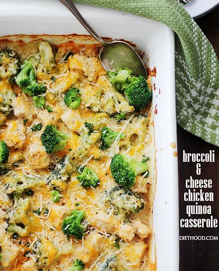 Broccoli, cheese, chicken,  and quinoa casserole