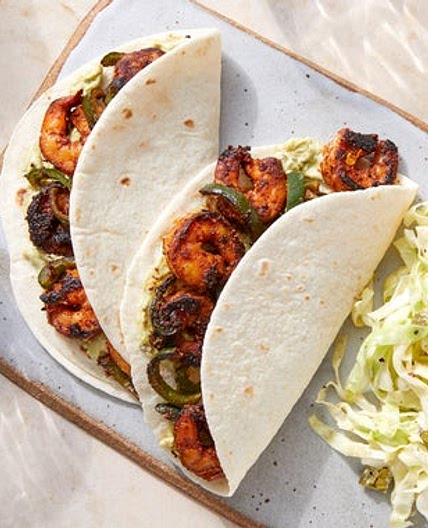 Mexican-Spiced Shrimp Tacos with Guacamole & Spicy Cabbage Slaw