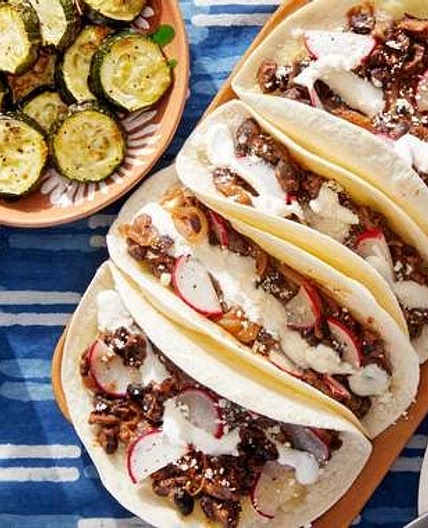 Black Bean & Caramelized Onion Tacos with Roasted Zucchini