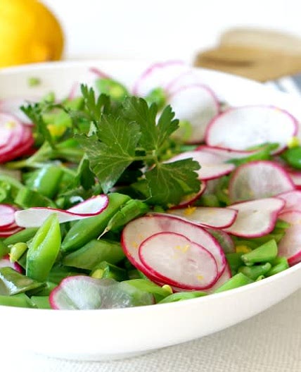 Spring snap pea salad with honey lemon vinaigrette