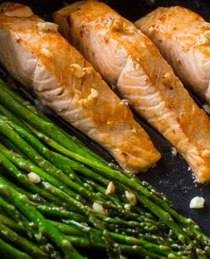 One Pan Lemon Garlic Salmon and Asparagus