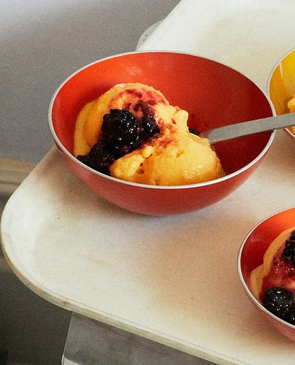 Peach Sorbet with Crushed Blackberries