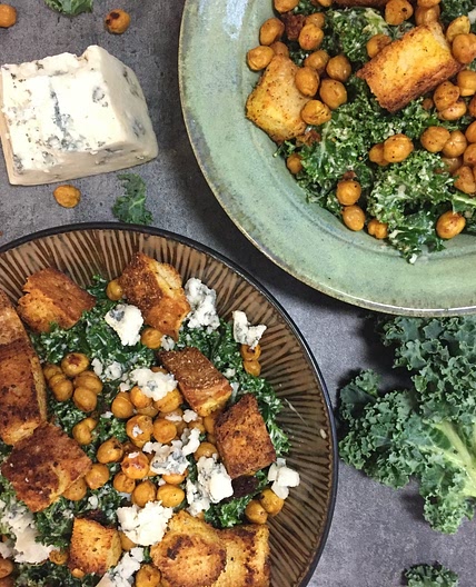 Blue Cheese Chickpea Massaged Kale Salad