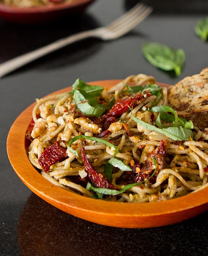 Lightened-Up Sundried Tomato Basil Pesto Pasta