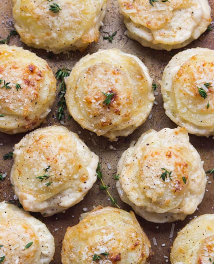 Creamy Potato Stacks with Garlic, Thyme, and Parmesan